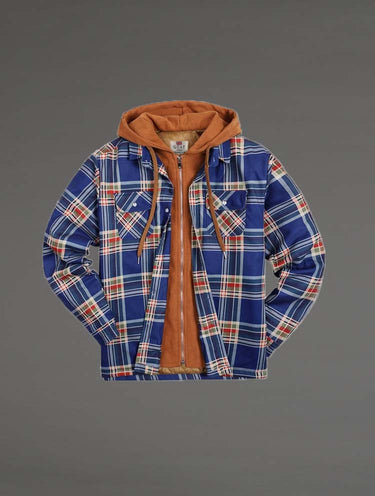 Campera Liviana Azul y Roja a cuadros Con Capucha